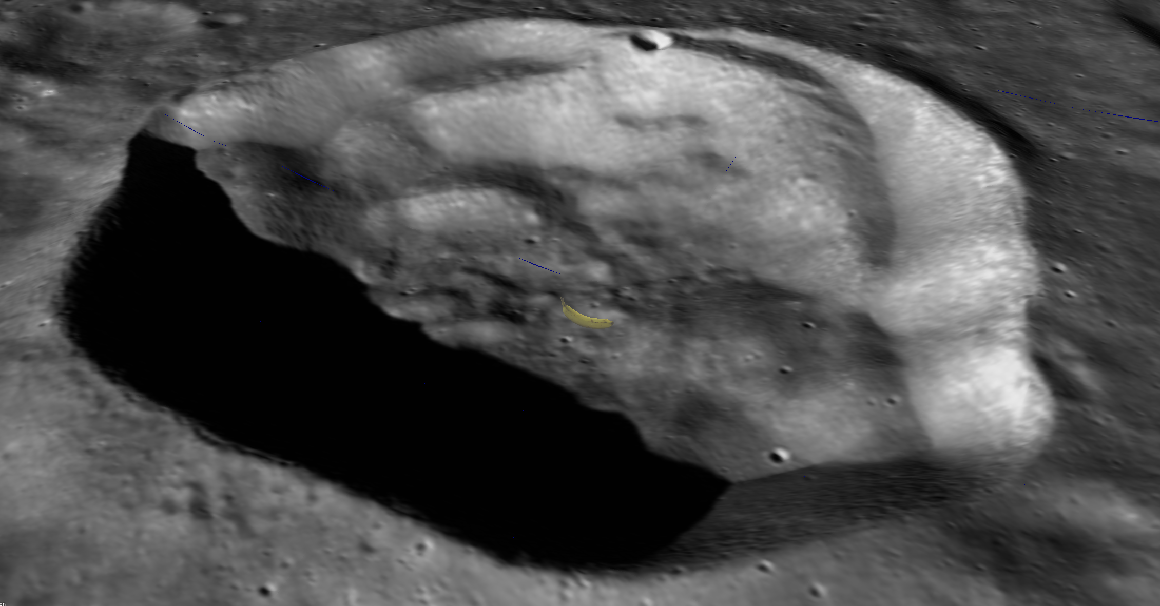 Banana in a crater on the moon